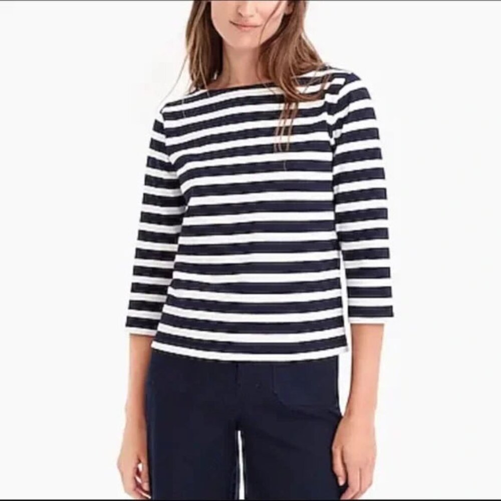 J.Crew Classic Mariner Cloth Boatneck T-shirt in Icon Stripe Navy Ivory - Size L
